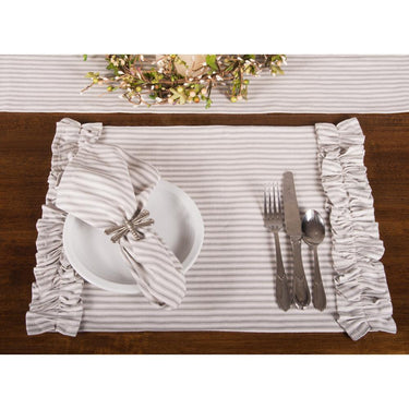 Grey Ticking Ruffle Placemat set of Six PM179087 - The Fox Decor